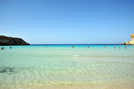 Lampedusa, Italy, August/28/2012, The Rabbit Beach, tourists in the summer