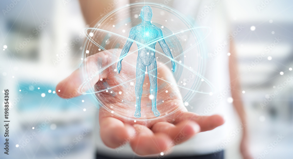 Aufkleber businessman using digital x-ray human body scan interface 3d rendering