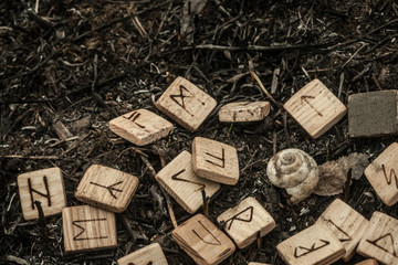 wooden runes on the ground