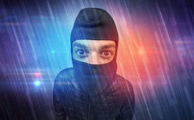 Burglar in action with colorful concept.