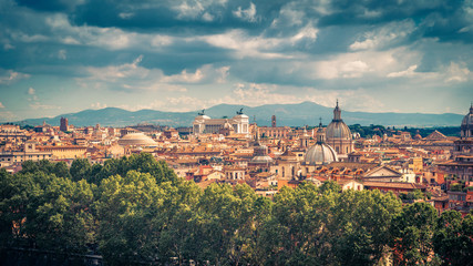 Aerial panoramic view of Rome, Italy. Landscape of Roma city in summer.