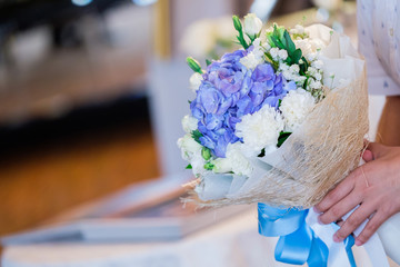 Beautifully arranged bouquet of flowers for the bride at the wedding.