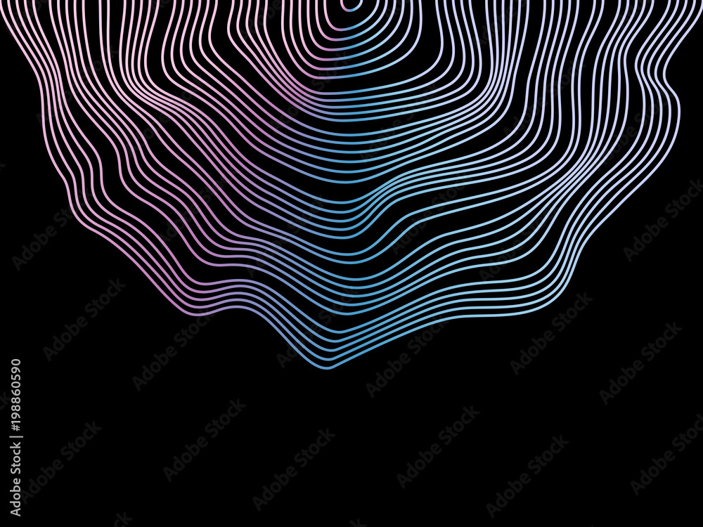 Poster Abstract vector colorful circle wave lines isolated on black background for design elements in concept of music, technology, modern