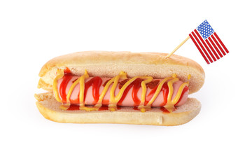 Fresh hot dog isolated on white