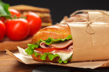 sandwich on a wooden table
