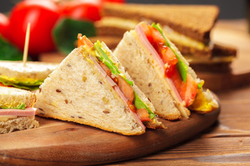 sandwich on a wooden table