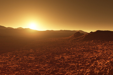 Mars - red planet - landscape with mountains during sunrise or sunset © Shawn Hempel