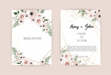 Vector invitation with handmade floral elements. Wedding invitation cards with floral elements