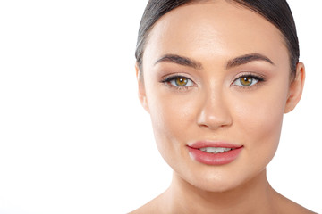 Obraz premium Beauty Woman face Portrait. Beautiful Spa model Girl with Perfect Fresh Clean Skin.