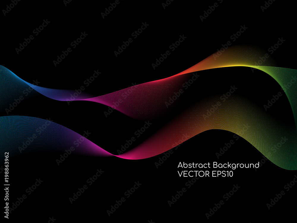 Aufkleber Abstract colorful wave lines smooth curve isolated on black background for design elements in concept technology, science, music, modern