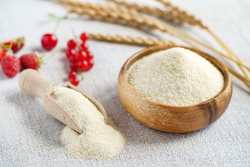 Raw unprepared semolina in bowl