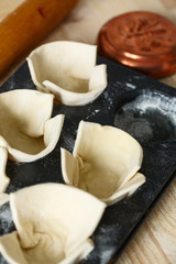 raw dough in a baking dish