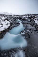 Top view of Bruarfoss Waterfall one of amazing landmark in Iceland. Its looks like marble pattern.Abstract concept for graphic designer inspiration