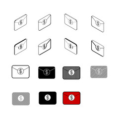 Set of Collection modern vector. Message Money icon multi type of 3d isometric, solid, line, scribble hatch, doodle, shadow isometric and a little colour on white background eps10