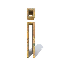 Conceptual old rusted metal font or type, iron or steel industry piece isolated white background. Educative rusty material, aged vintage surface, worn damaged paint as 3D illustration rough surface