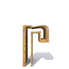 Conceptual old rusted metal font or type, iron or steel industry piece isolated white background. Educative rusty material, aged vintage surface, worn damaged paint as 3D illustration rough surface