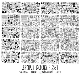 Gordijnen Hand drawn doodle vector line Sport element icon set on White background eps10 © veekicl