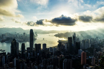 Hong Kong City skyline at sunrise