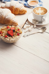 Muesli with strawberry, healthy breakfast
