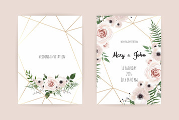 Vector invitation with handmade floral elements. Wedding invitation cards with floral elements