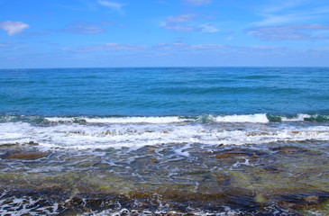 background of beach and sea with blue summer sky.
