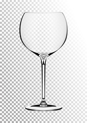 Vector illustration of a burgundy wine glass in photorealistic style. A realistic object on a transparent background. 3D Realism