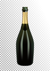 Vector illustration of opened bottle of champagne or sparkling wine in photorealistic style. A realistic object on a transparent background. 3D Realism.
