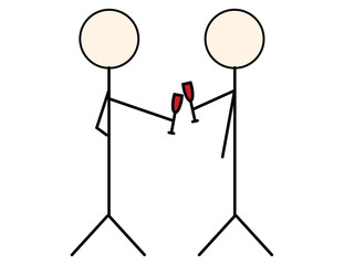 Business stickman figure Celebration Success. stick figures cheers with wine glasses