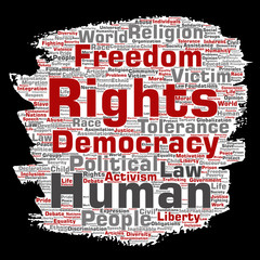 Vector conceptual human rights political freedom, democracy paint brush paper word cloud isolated background. Collage of humanity tolerance, law principles, people justice or discrimination concept