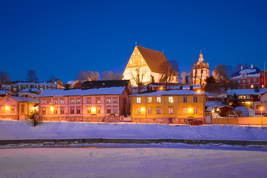 Old Porvoo in the evening of February. Finland