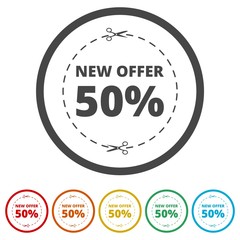 New offer 50%, Commerce concept, 6 Colors Included