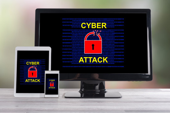 Cyber attack concept on different devices