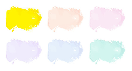 Vector colorful paint smear stroke stain set. Abstract textured art illustration. Acrylic Texture Paint Stain Illustration. Hand drawn brush strokes vector elements. Spring and summer colors.