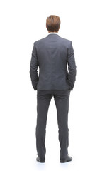 rear view . businessman looking at copy space