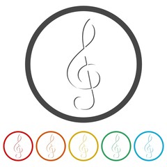 Treble Clef icon, Musical key, 6 Colors Included