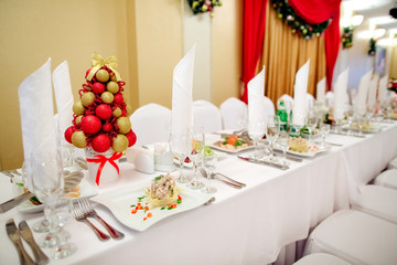 New Year's celebratory table in restaurant