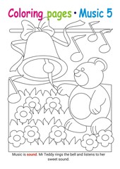 Coloring books page 5 – learn about music with Teddy the bear– educational elementary game