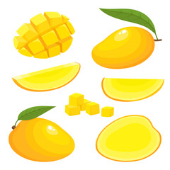 Bright vector set of fresh exotic mango isolated on white - 198876584