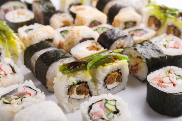 Set of various delicious sushi rolls