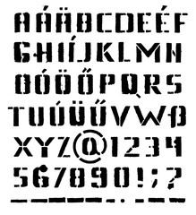 Vector alphabet. Letters and numbers. Stencil. Hand drawn letters. Black grunge font. Street art style.