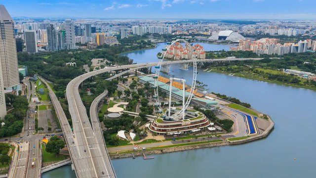 Aerial View Cityscape Of Singapore 4K Time Lapse (zoom out)