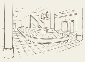 Point of checking luggage in airport. Vector drawing