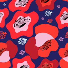 Vector seamless bright pattern of red poppies