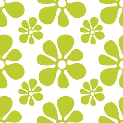 Seamless floral pattern. Repeated flowers and round spots. Vector illustration. green, white color. graphic design for paper, textile print, page fill.