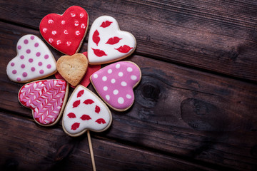 heart shaped cakes on wooden background