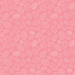 Easter seamless pattern, eggs with different ornament, on a pink background. 10 eps