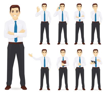 Businessman in different poses vector collection illustration