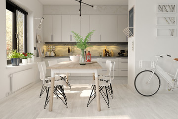 Scandinavian style interior design 3D rendering