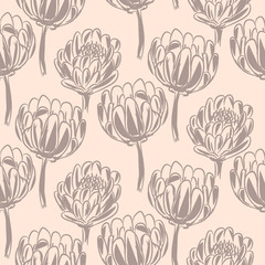 Protea flower simple seamless vector pattern. Pastel color floral background.