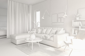 Scandinavian style interior design 3D rendering